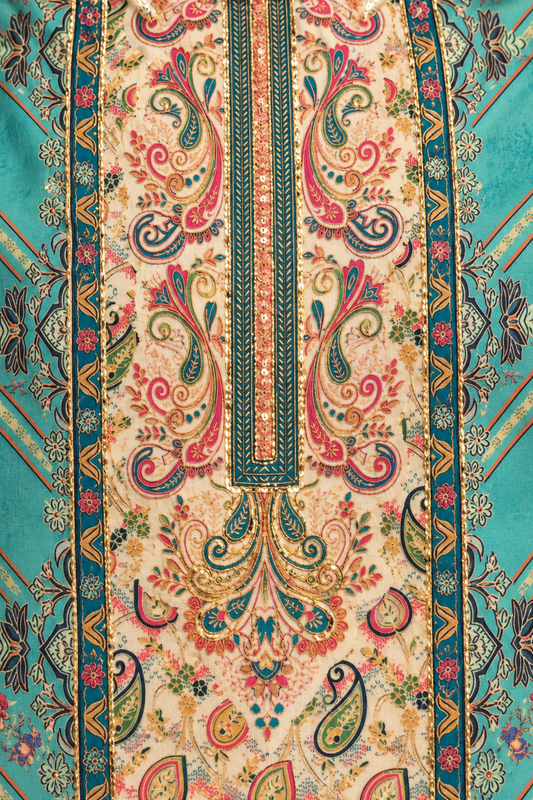 Firozi Sharbat Fancy Suit With Aari Work