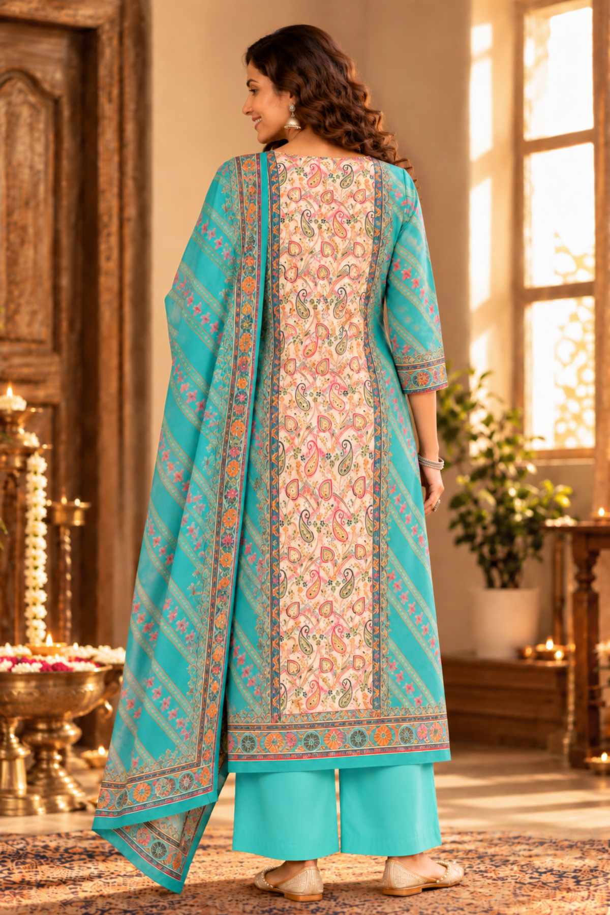 Firozi Sharbat Fancy Suit With Aari Work