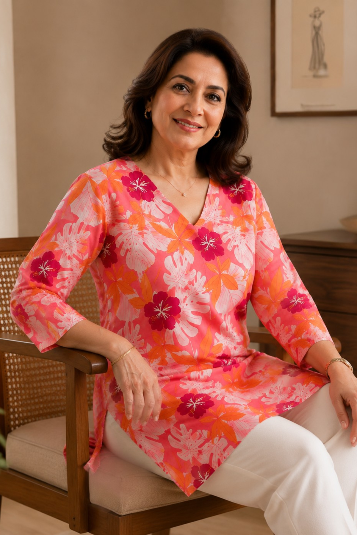 Floral Rose Cotton Short Kurta