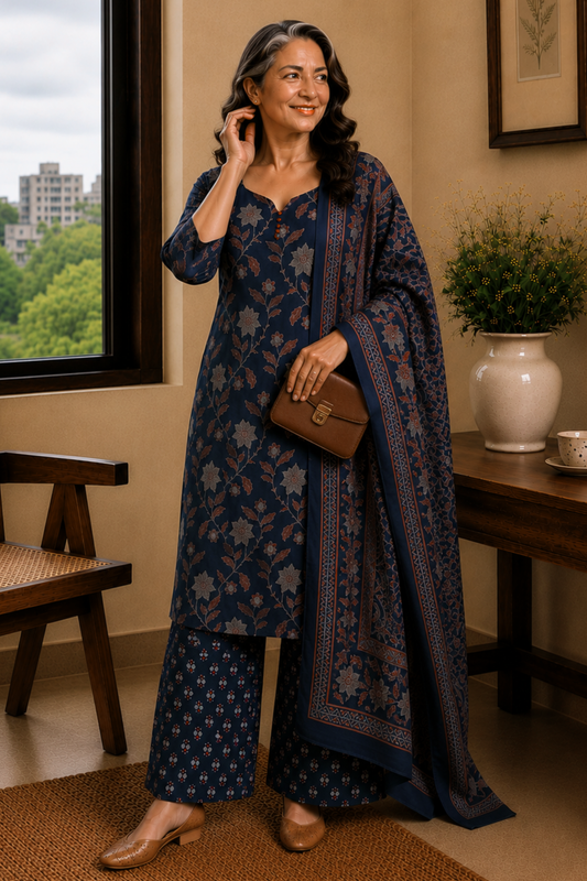 Forever Indigo Cotton Straight Suit