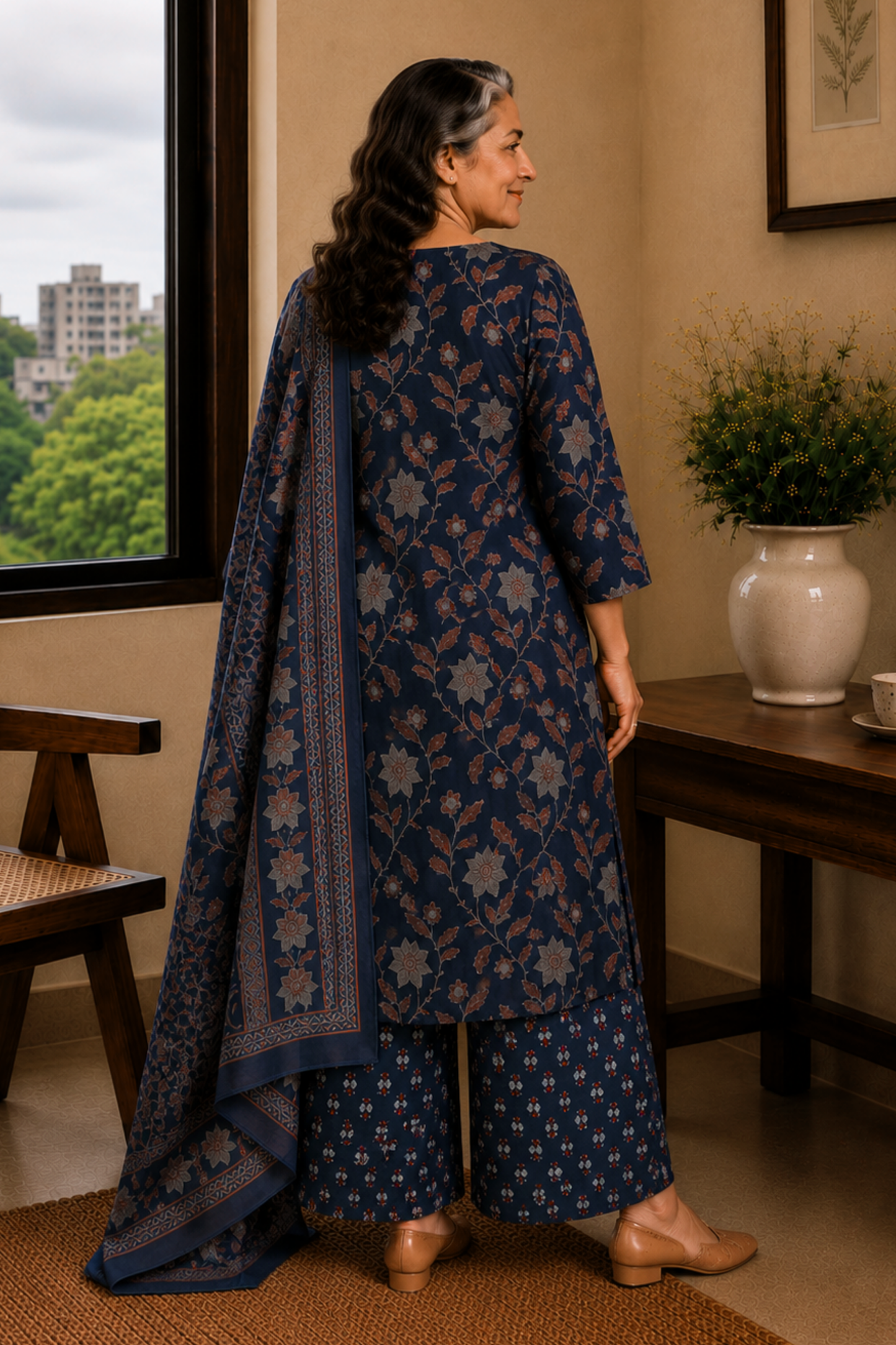Forever Indigo Cotton Straight Suit
