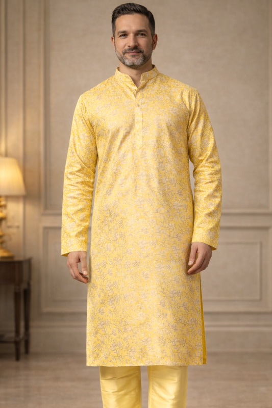 Gleaming Yellow Brocade Kurta Pajama