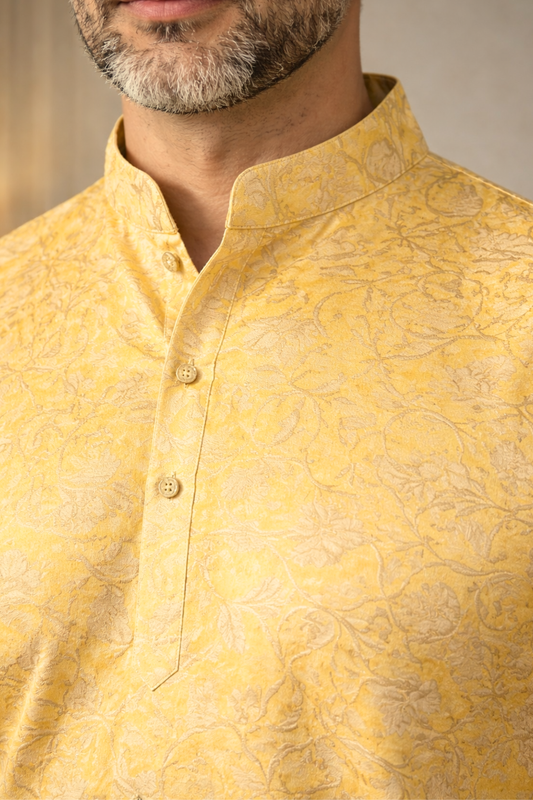 Gleaming Yellow Brocade Kurta