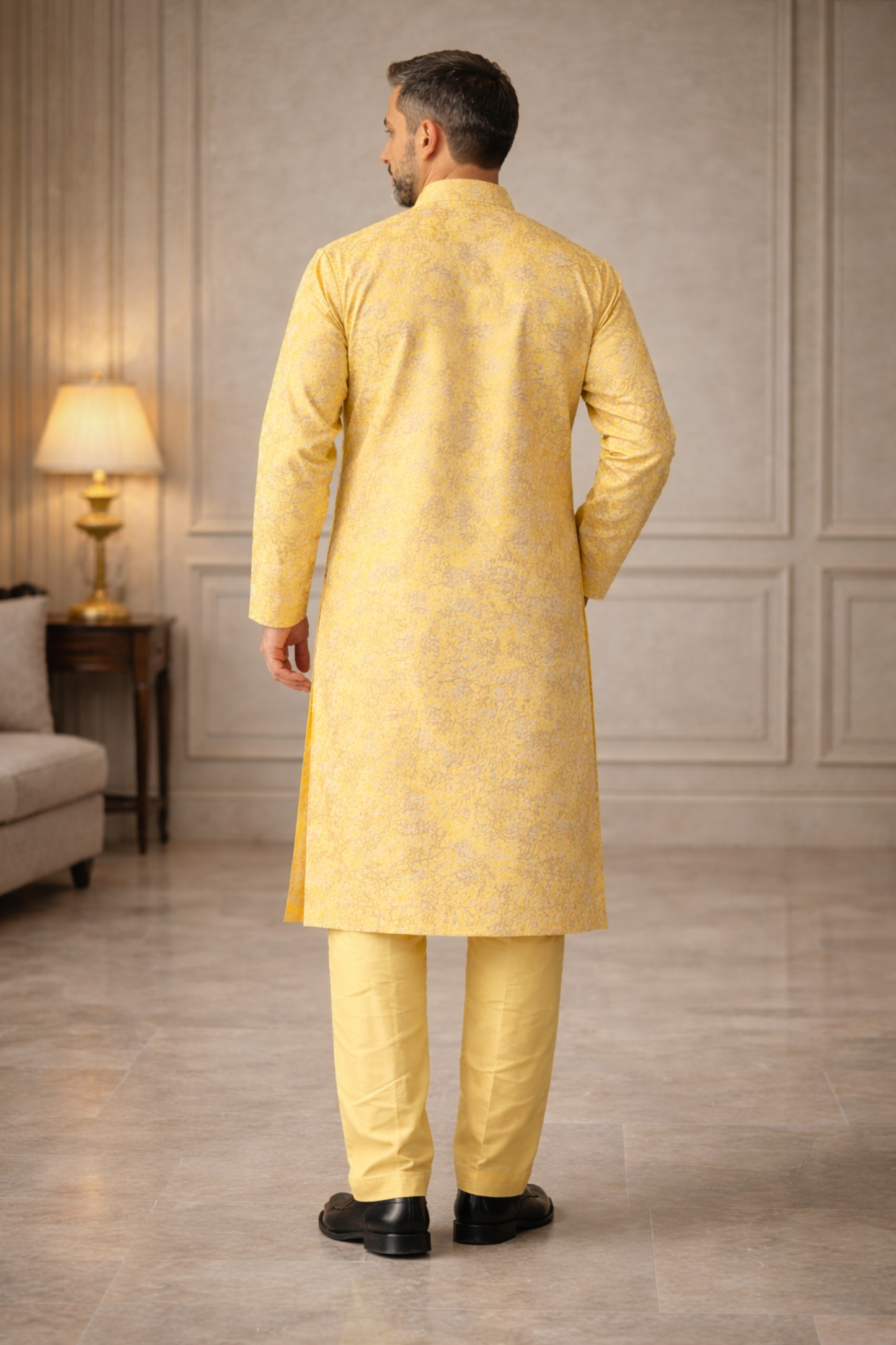 Gleaming Yellow Brocade Kurta Pajama