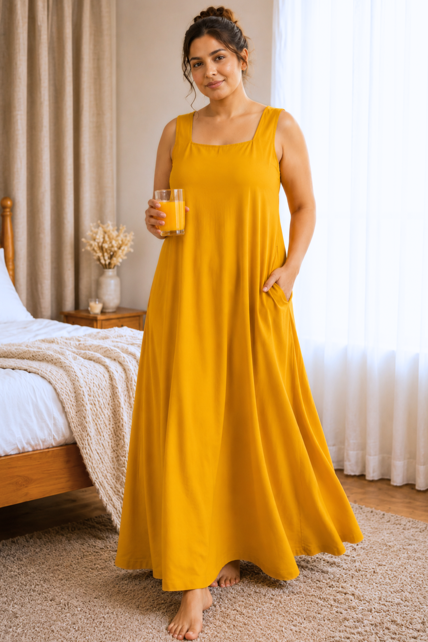 Deep Mustard Rayon Night Gown