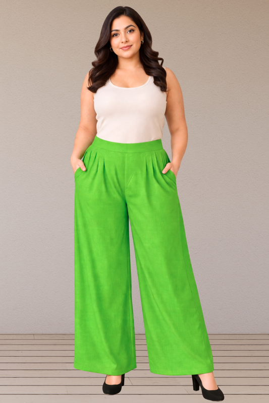 Green Belted Rayon Loose Palazzo