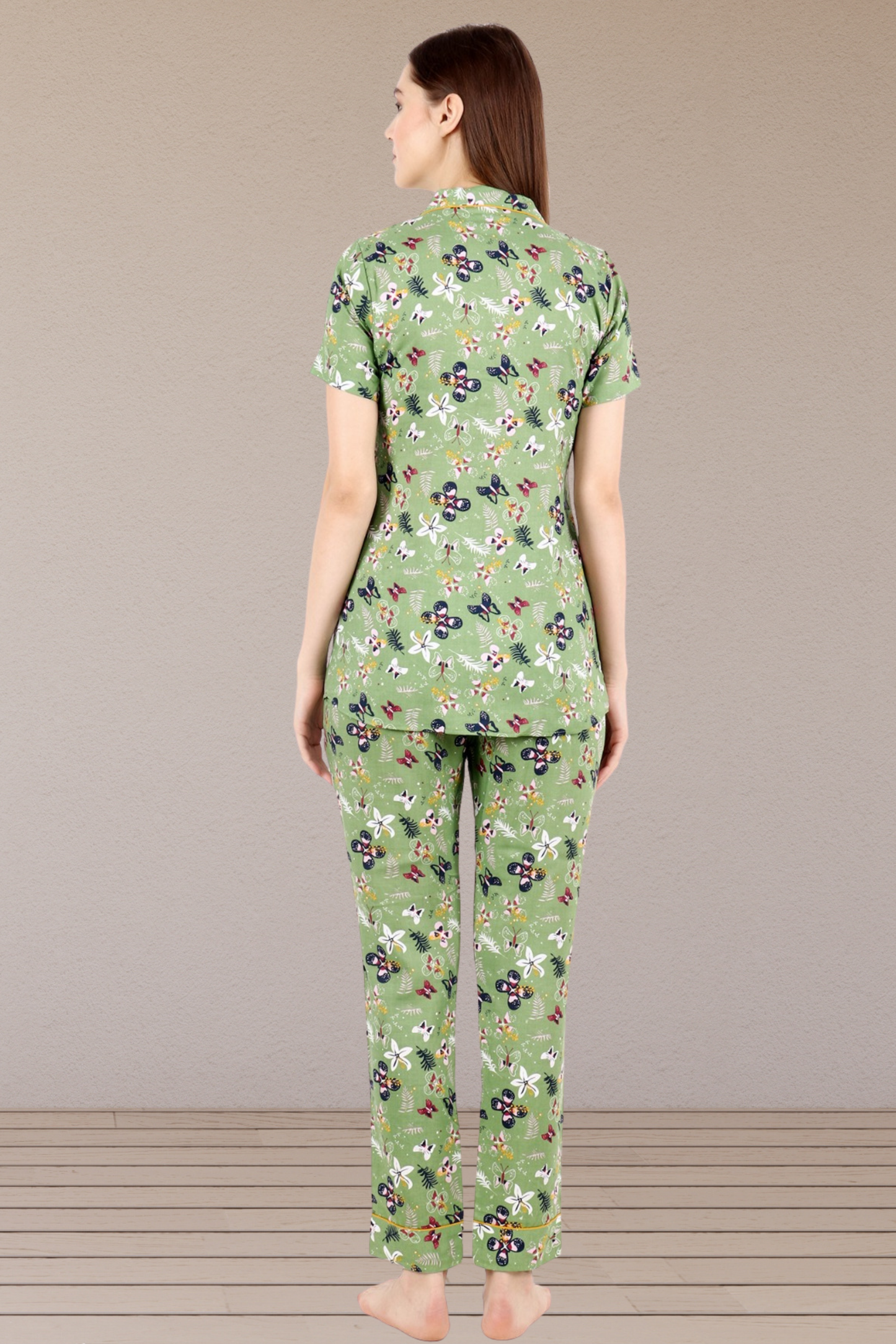 Green Floral Cotton Night Suit
