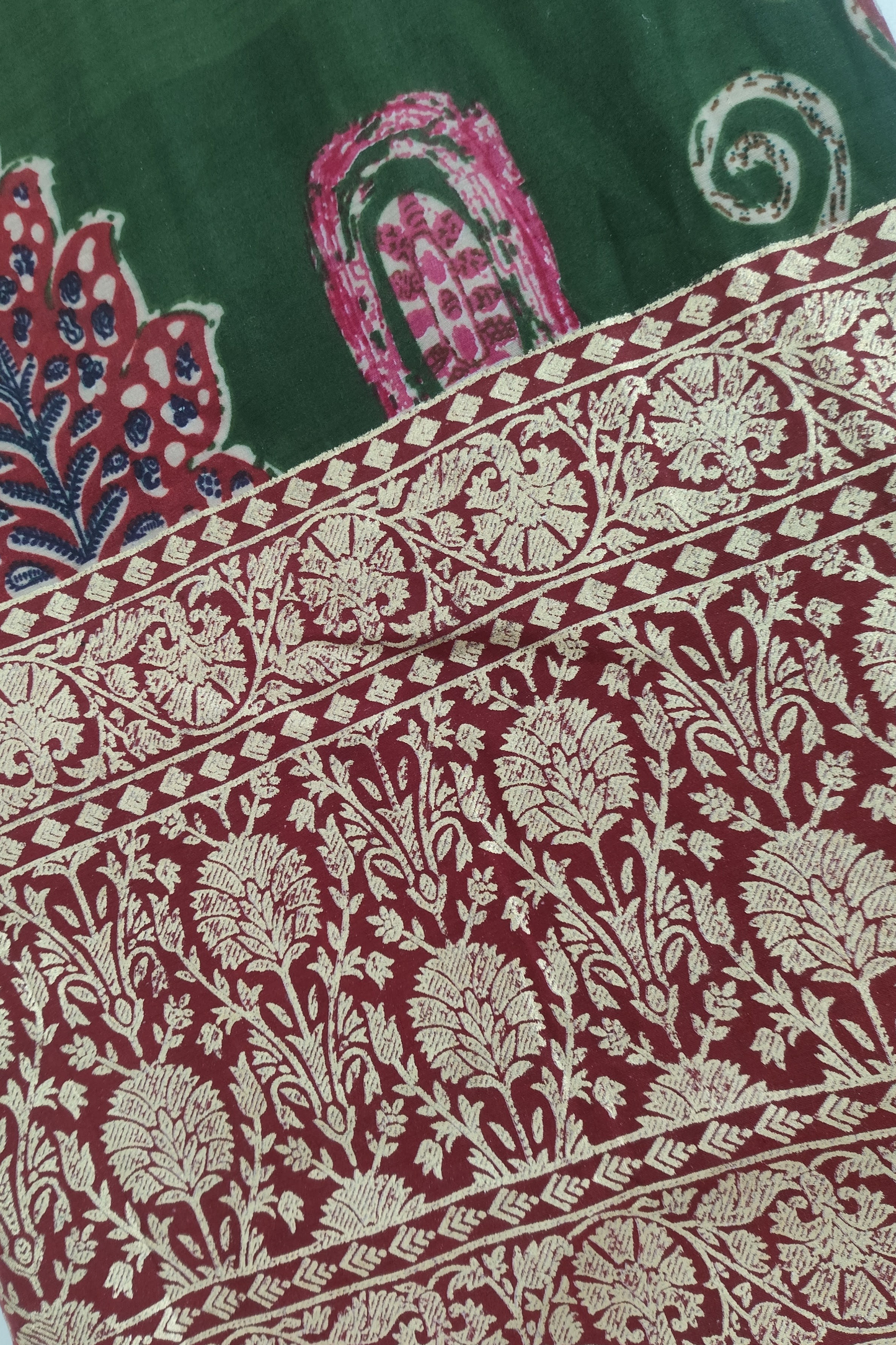 Bottle Green Floral Silk Dupatta