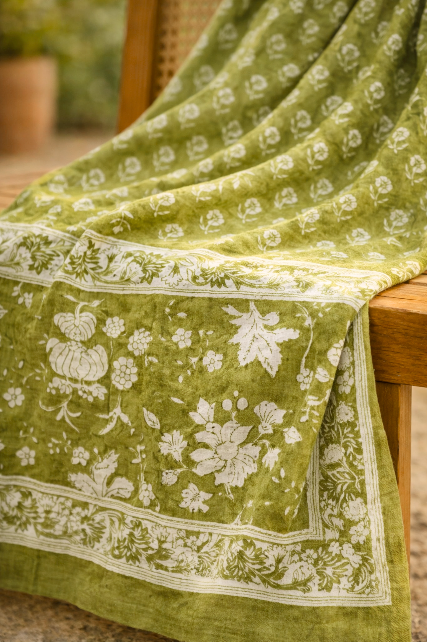 Pista Green Floral Cotton Dupatta
