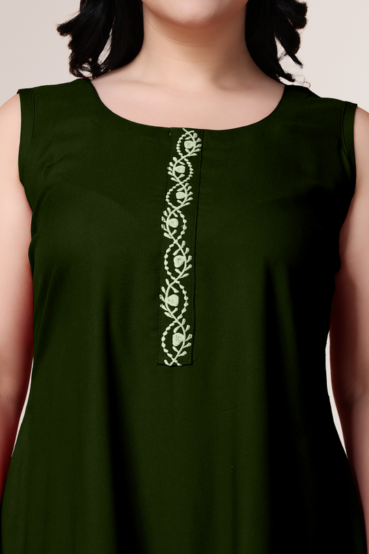 Bottle Green Rayon Short Nighty