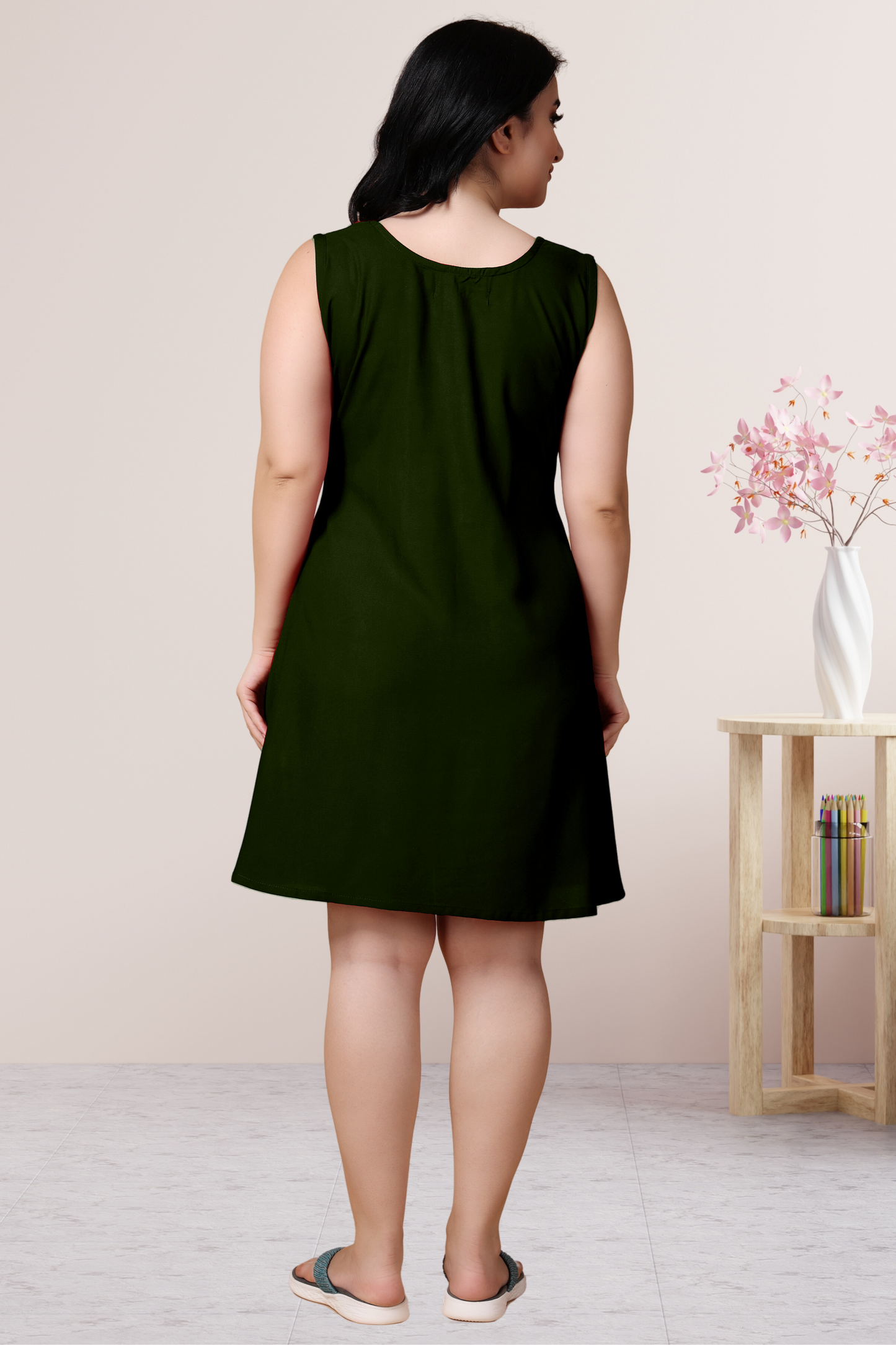 Bottle Green Rayon Short Nighty