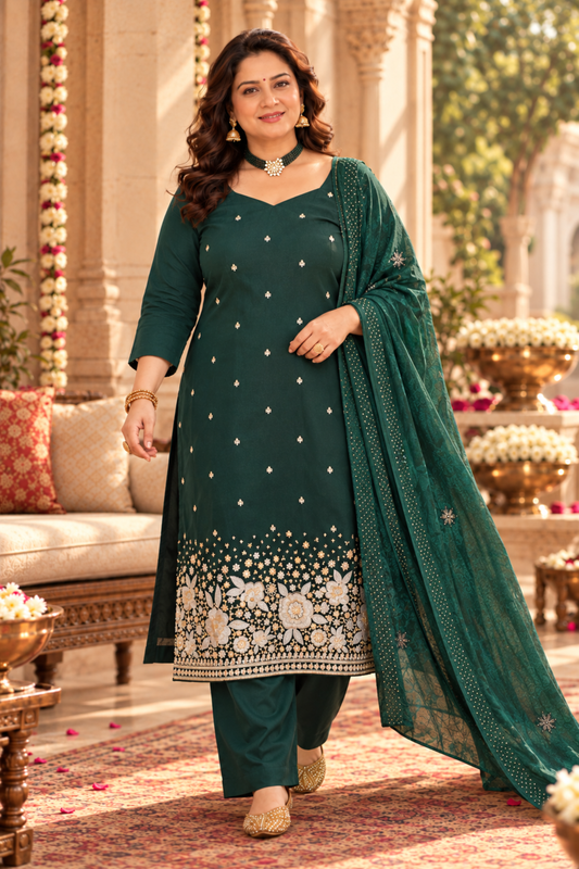 Green Panna Embroidered Fancy Suit