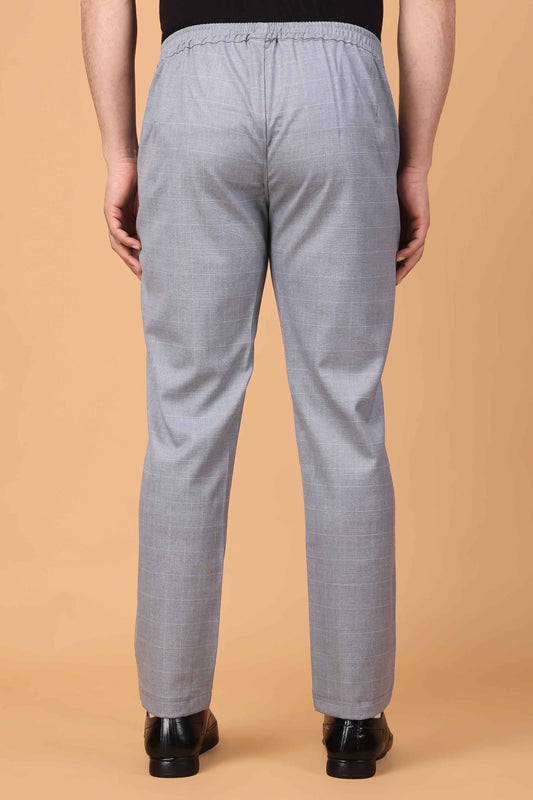 Buy Plus Size Silver Grey Checked Comfort Fit Trousers At Apella | Sizes XS to 10 XL | India | Free Delivery | Customized