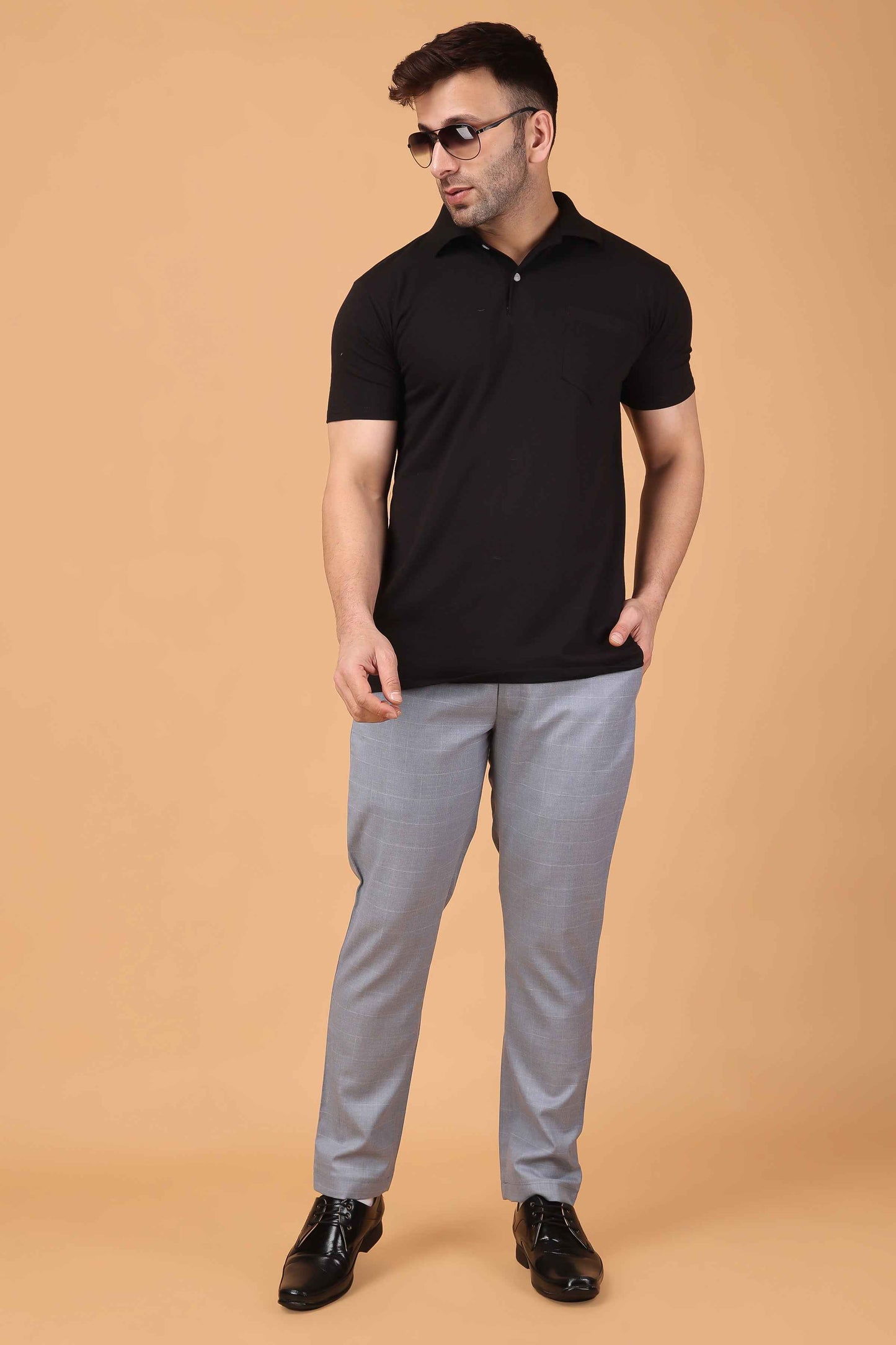 Buy Plus Size Silver Grey Checked Comfort Fit Trousers At Apella | Sizes XS to 10 XL | India | Free Delivery | Customized