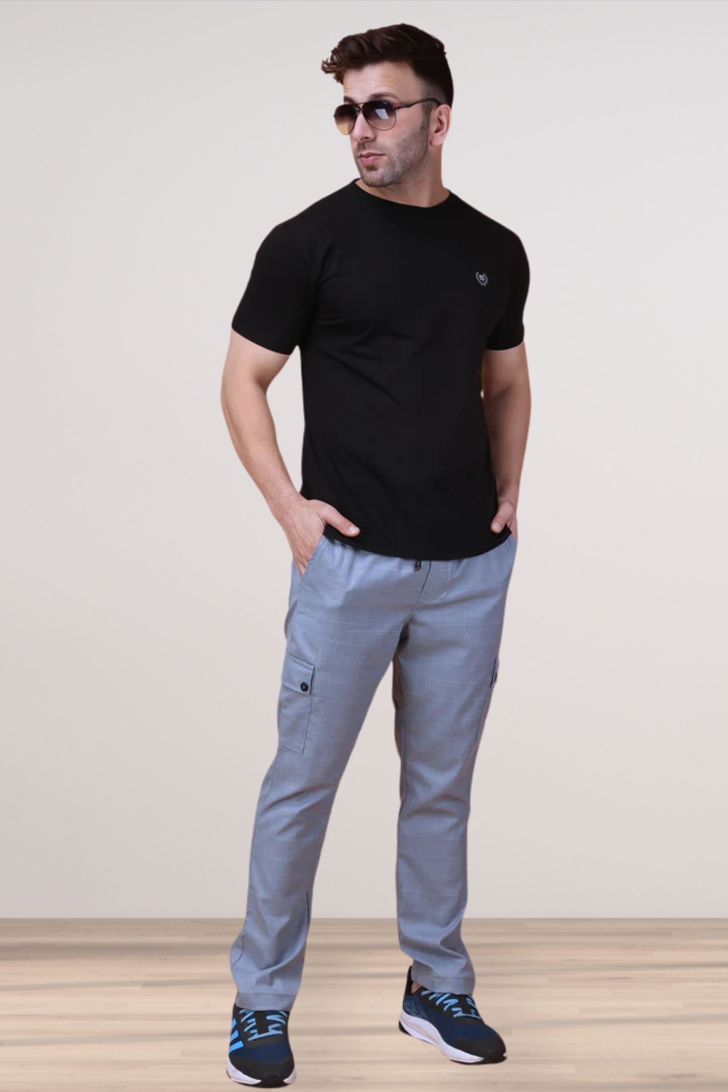 Grey Checked Stretchable Cargo