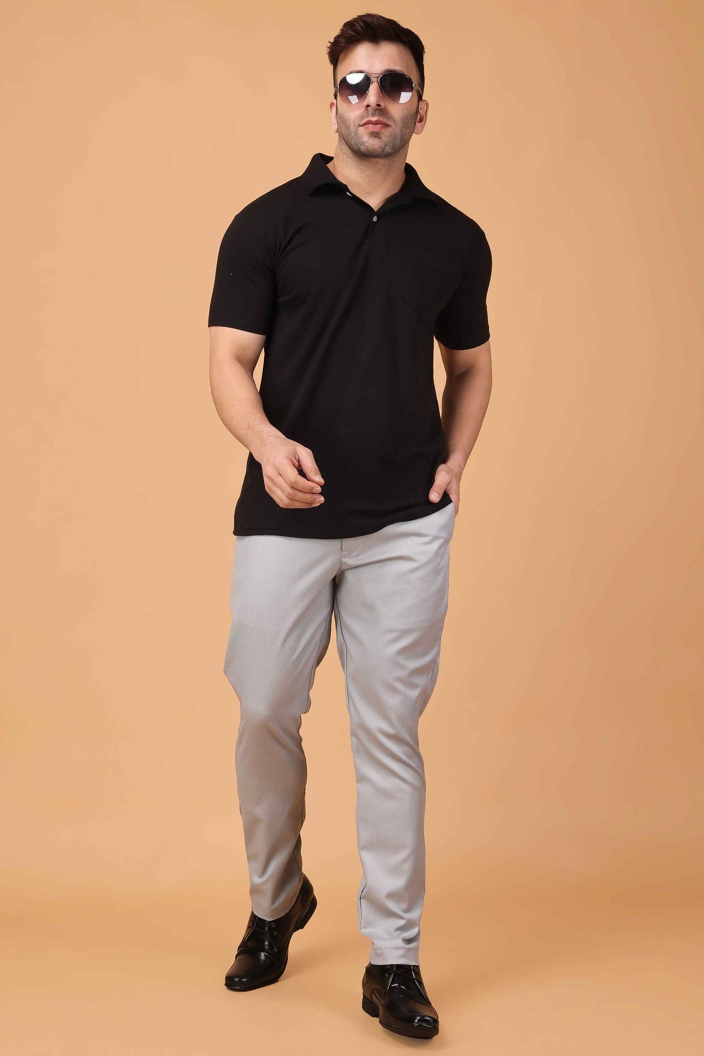 Grey Textured Comfort Fit Formal Trousers