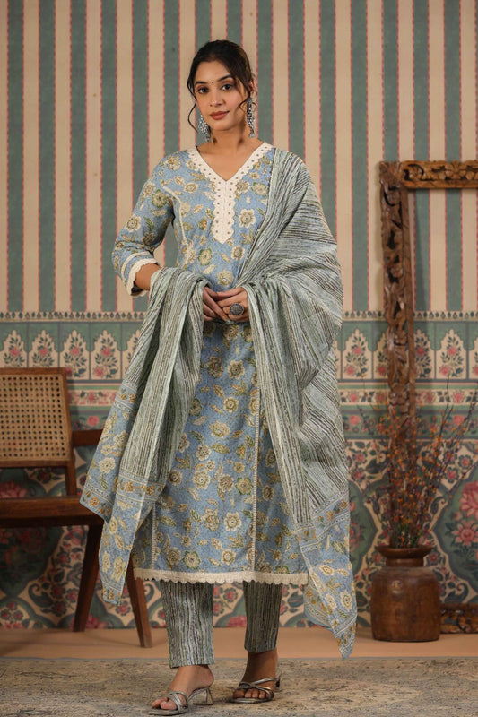 Grey Lace Accent Suit Set