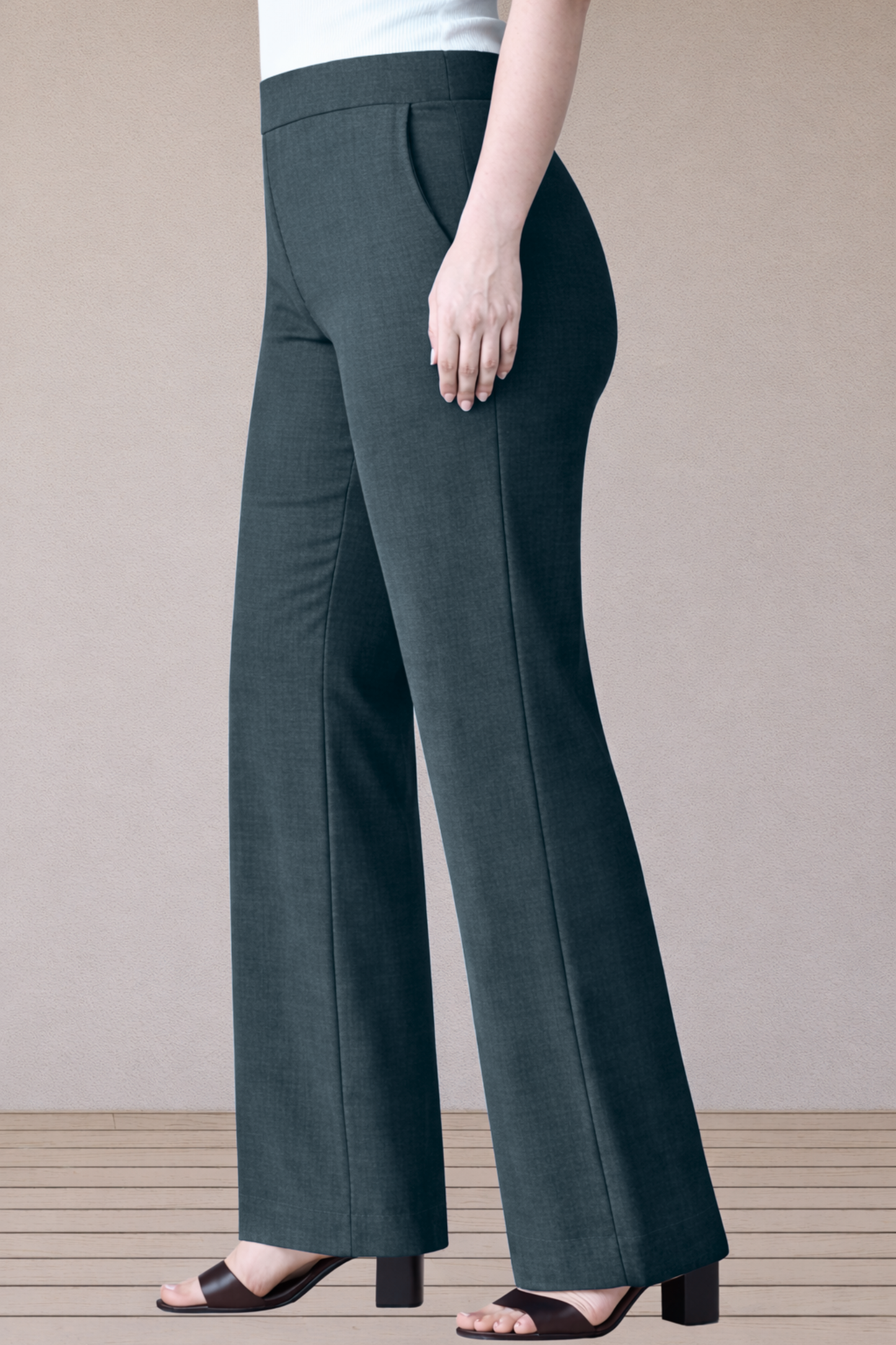Grey Wide Leg Slub Pants