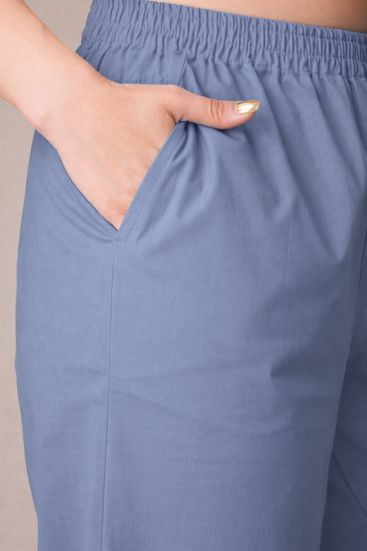 Greyish Blue Cotton Kurti Pant