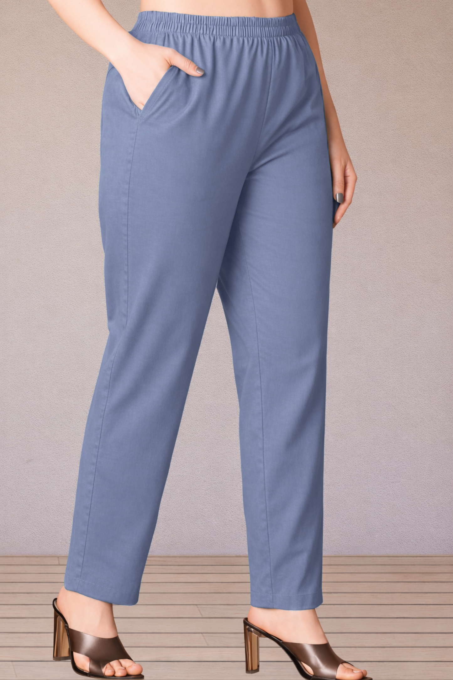 Greyish Blue Cotton Kurti Pant