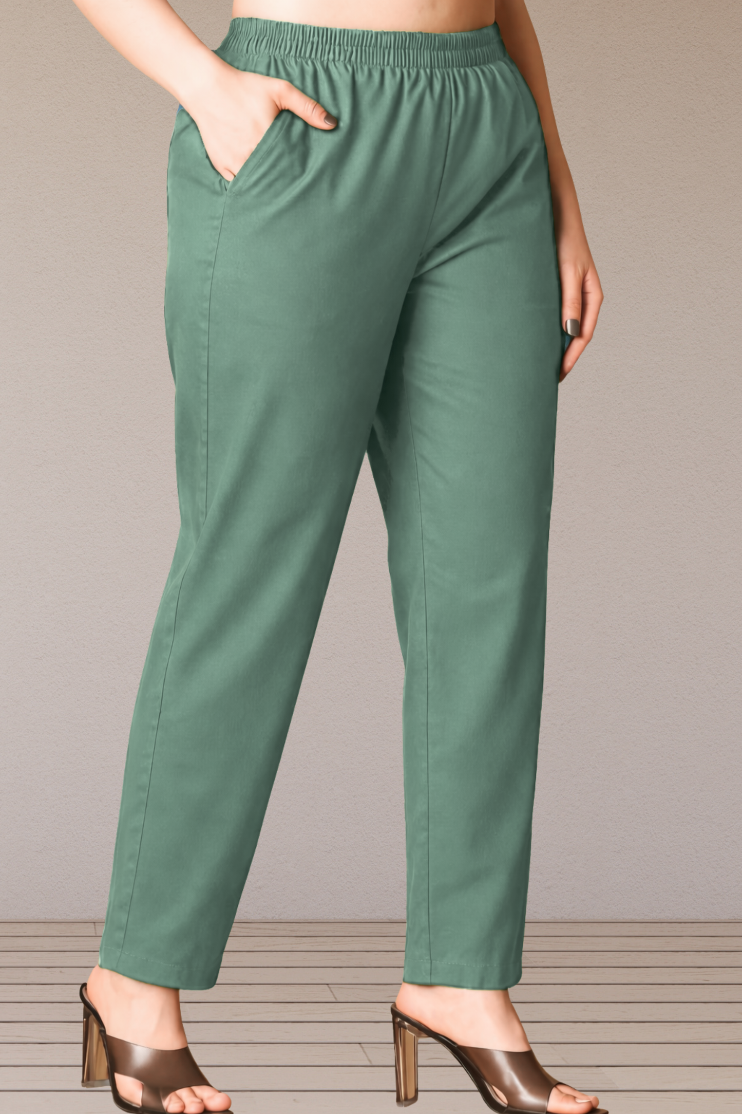 Greyish Green Cotton Kurti Pant
