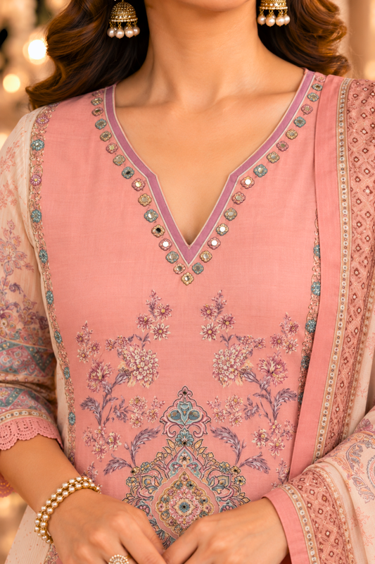 Gulrukh Karachi Muslin Suit with Mirror Work