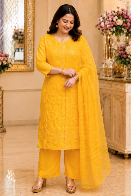 Haldi Yellow Sequined Fancy Suit