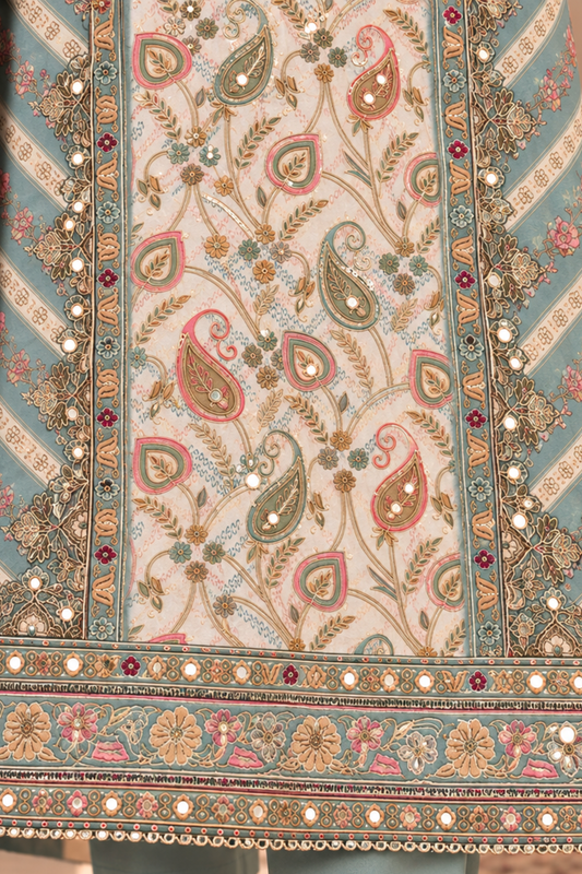 Shehnaz Karachi Muslin Suit With Aari Work
