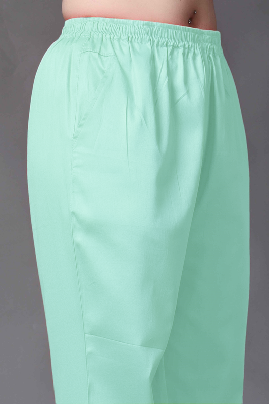 Mint Blue Cotton Metallic Pant Palazzo