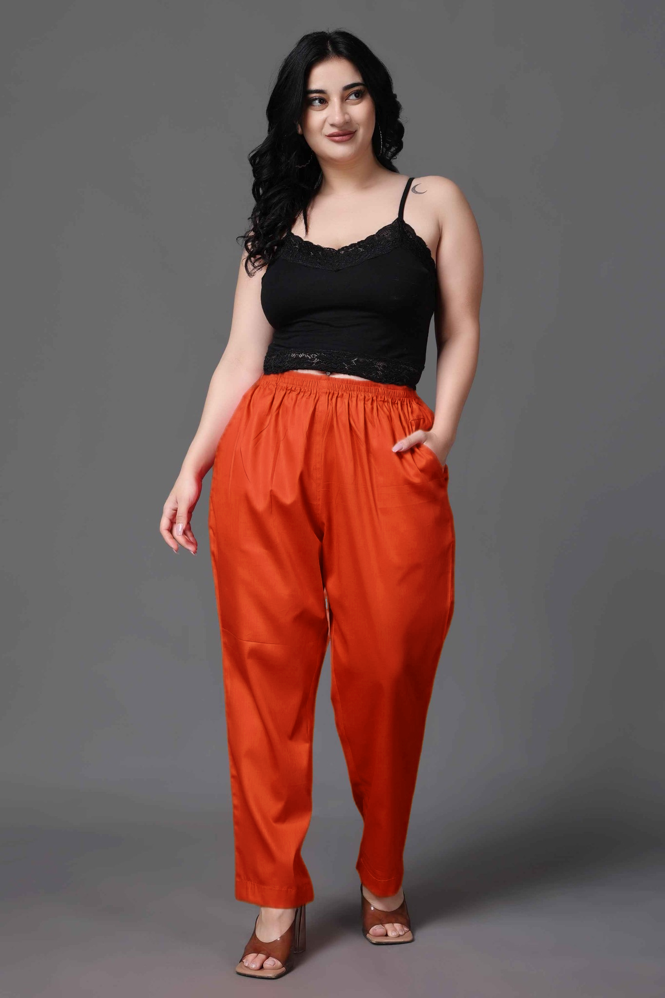 Orange Cotton Metallic Pant Palazzo
