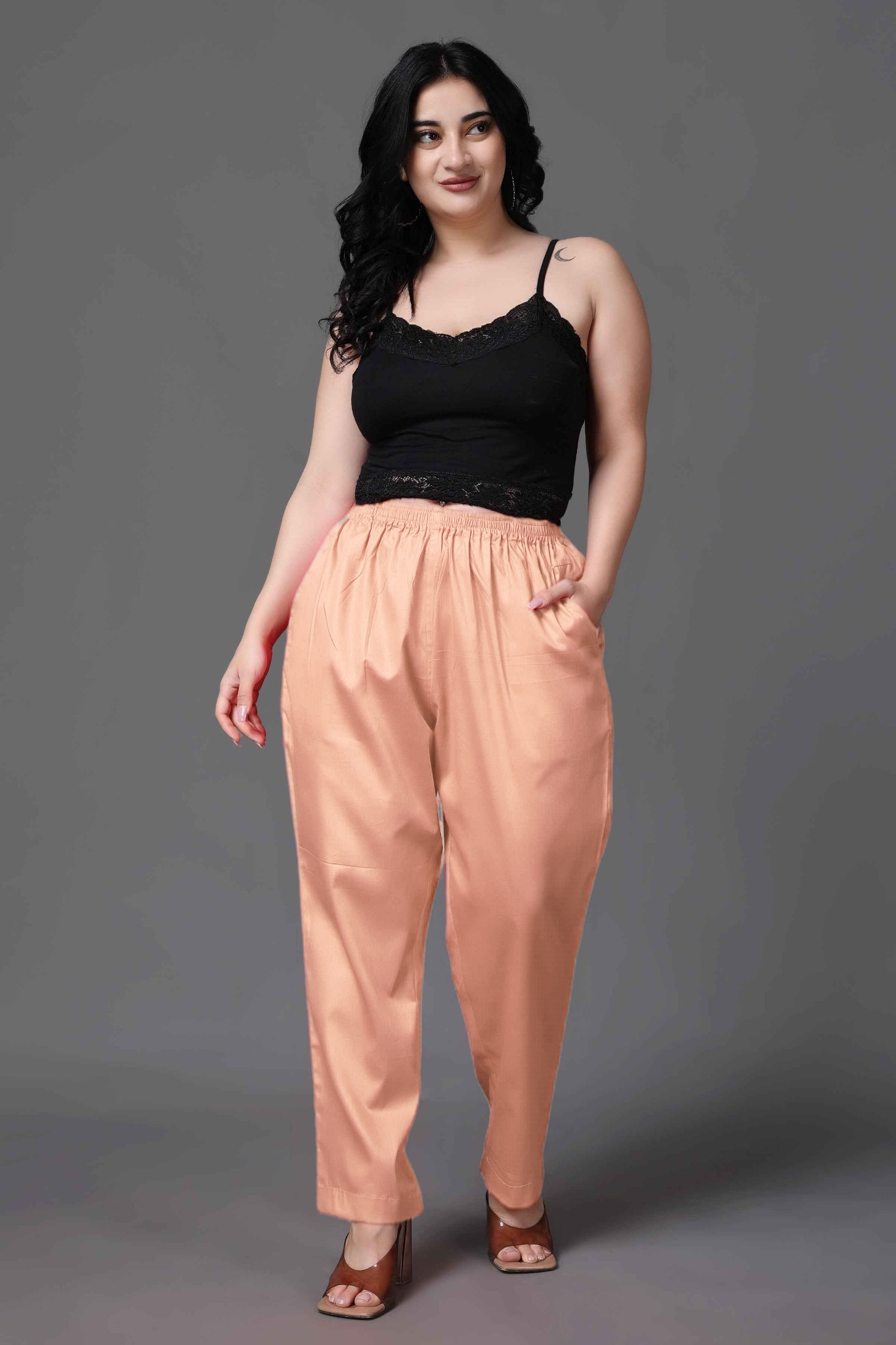 Peach Cotton Metallic Pant Palazzo