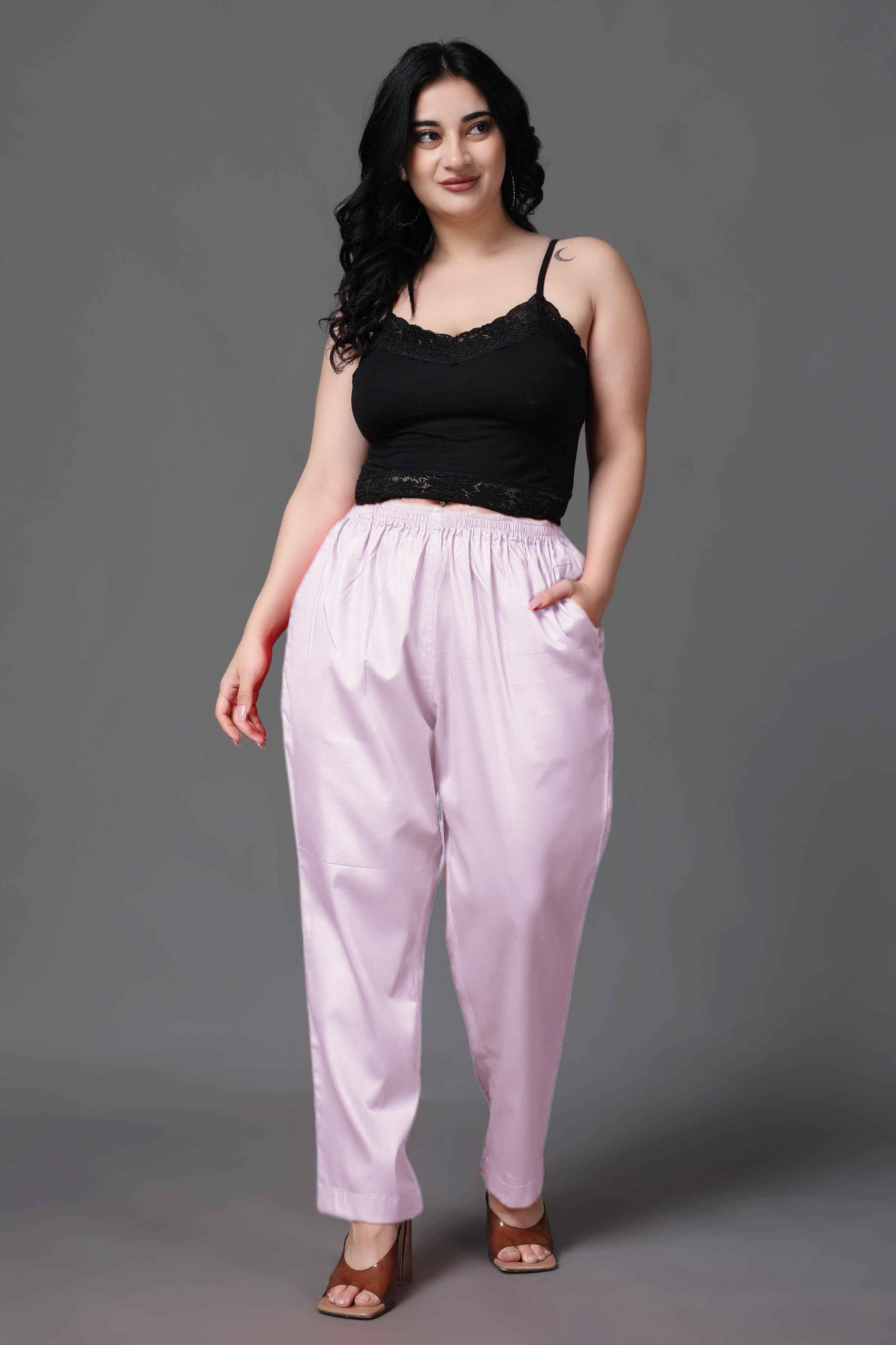 Light Mauve Cotton Metallic Pant Palazzo