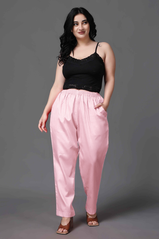 Baby Pink Cotton Metallic Pant Palazzo