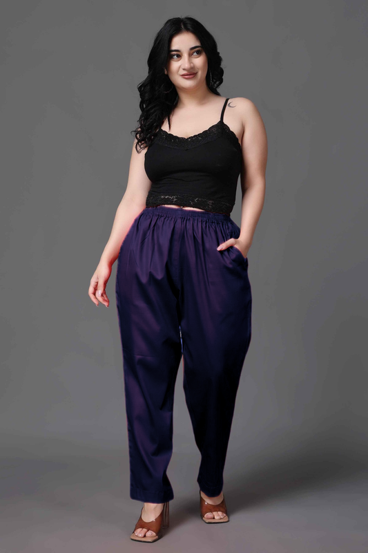 Navy Blue Cotton Metallic Pant Palazzo
