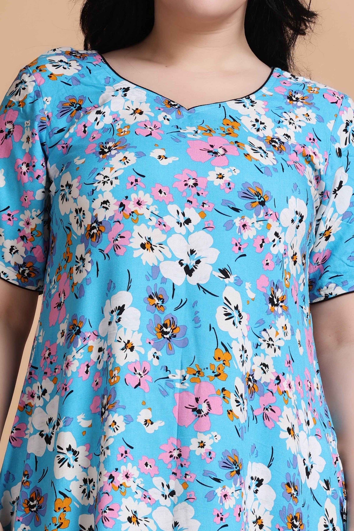 Buy Plus Size Floral Bliss Rayon Night Gown At Apella | Sizes XS to 10 XL | India | Free Delivery | Customized