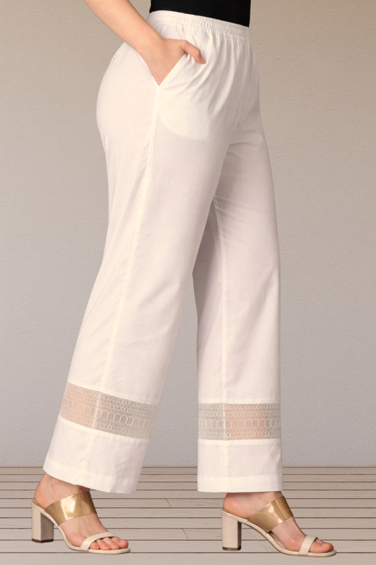 Icy White Detailed Palazzo Pants