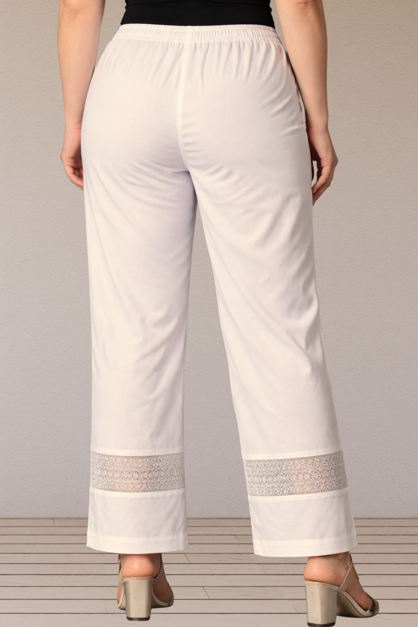 Icy White Detailed Palazzo Pants