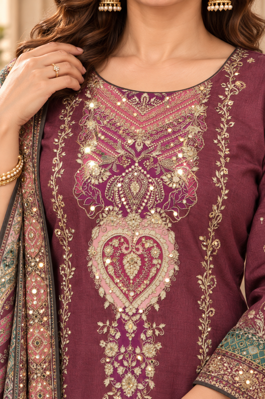 Inara Karachi Muslin Suit With Mirror Work