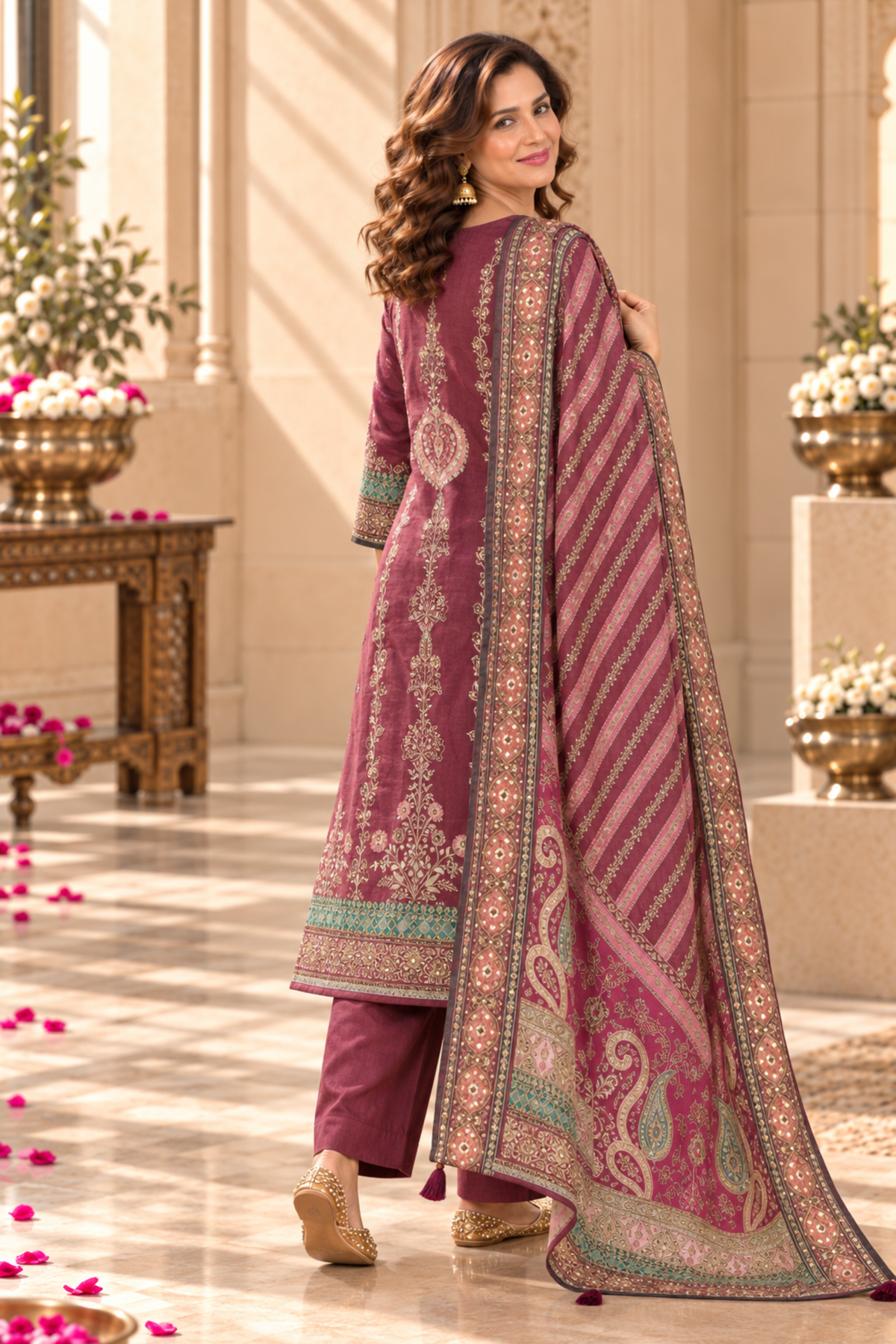 Inara Karachi Muslin Suit With Mirror Work