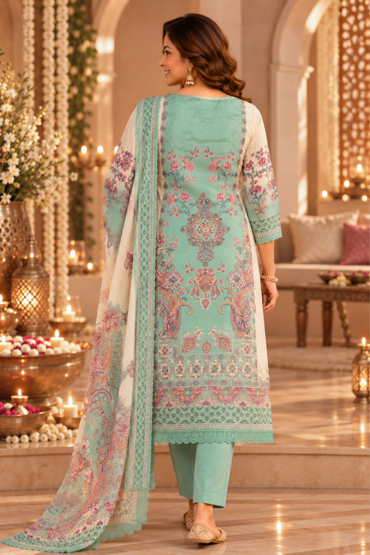 Inaya Karachi Muslin Suit with Mirror Work