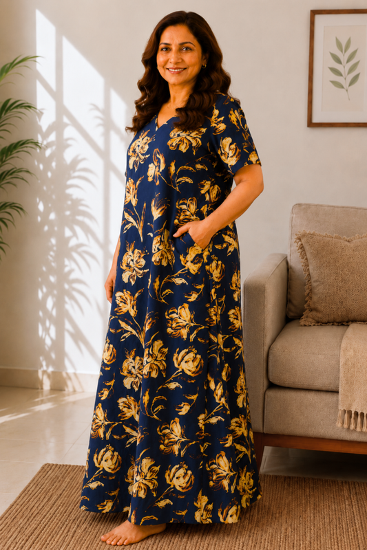 Autumn Noir Floral Night Gown