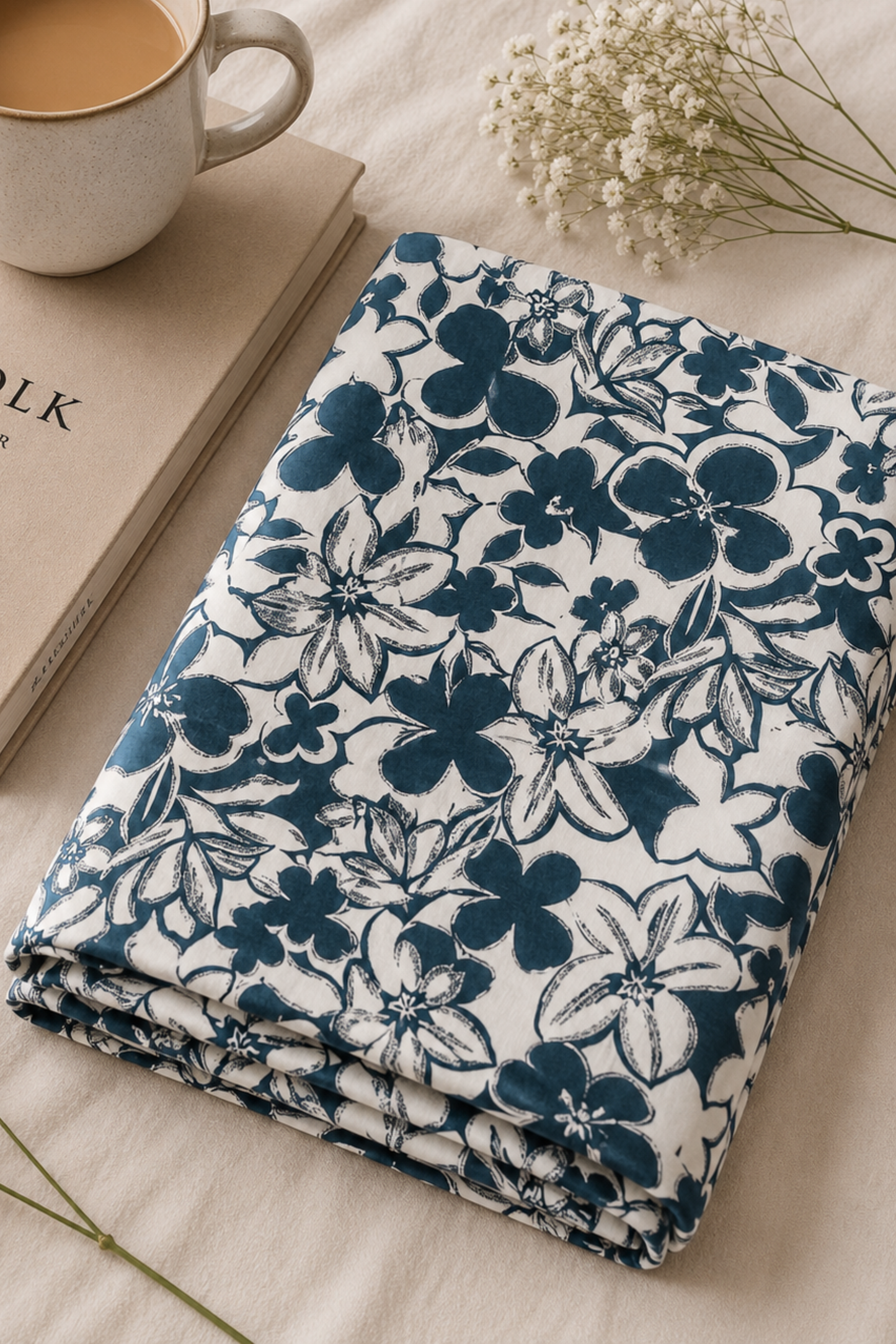 Indigo Floral Rayon Night Suit