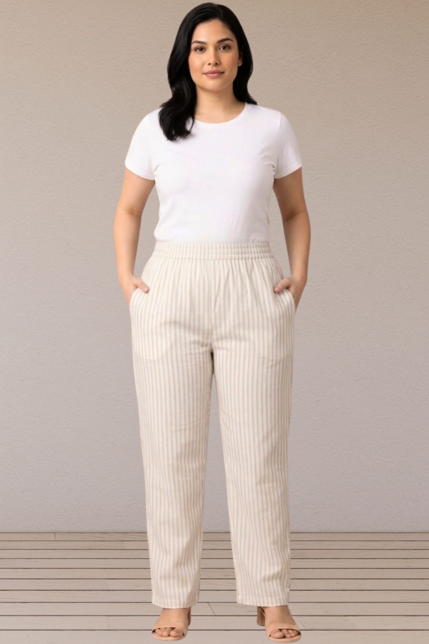 Ivory Pinstripe Cotton Pants