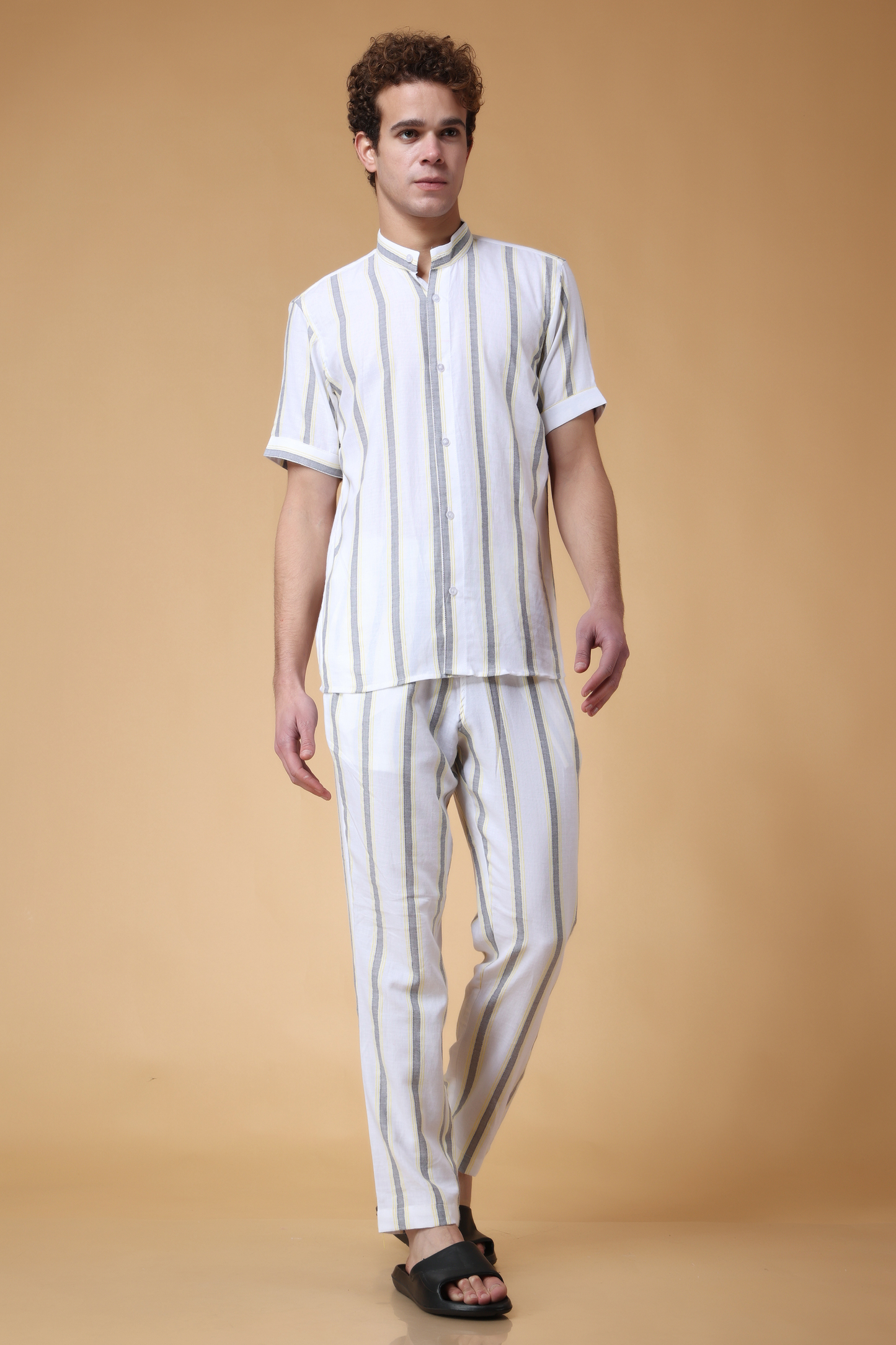 Ivory Stripe Cotton Lounge Wear Set
