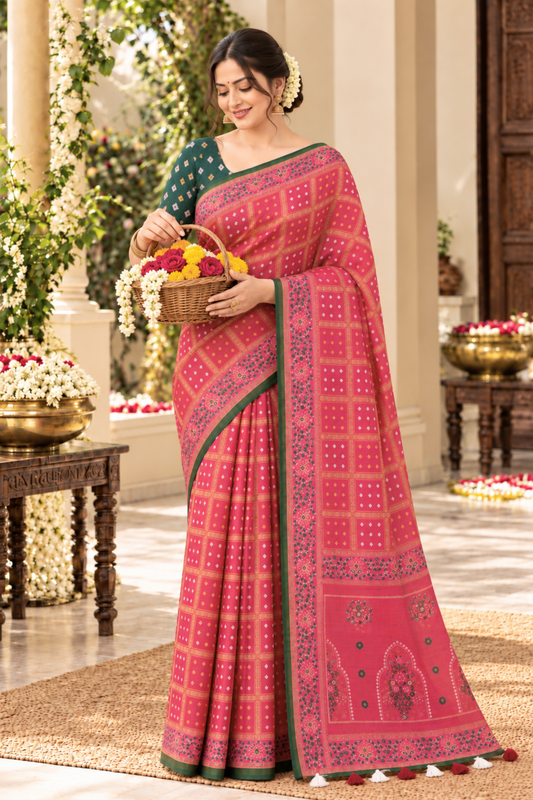 Radhika Printed Saree With 1.5 Mtr Blouse Piece