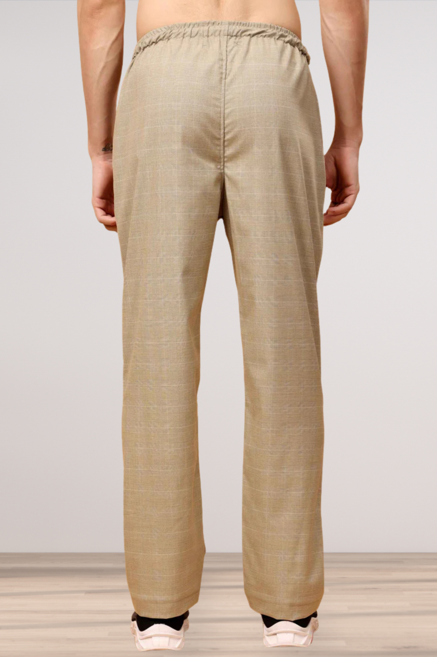 Khaki Checked Stretch Track Pants