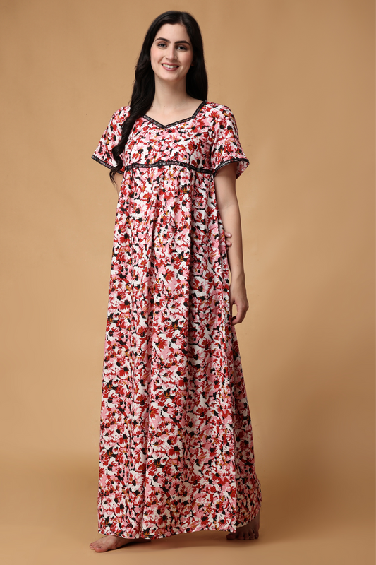 Buy Plus Size Cherry Blossom Rayon Night Gown At Apella | Sizes XS to 10 XL | India | Free Delivery | Customized