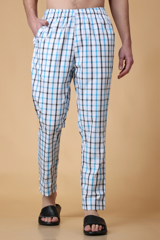Buy Plus Size Blue Checked Cotton Pant Pajama At Apella | Sizes XS to 10 XL | India | Free Delivery | Customized