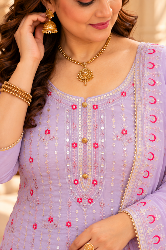 Lavender Sequin Organza Skirt Suit