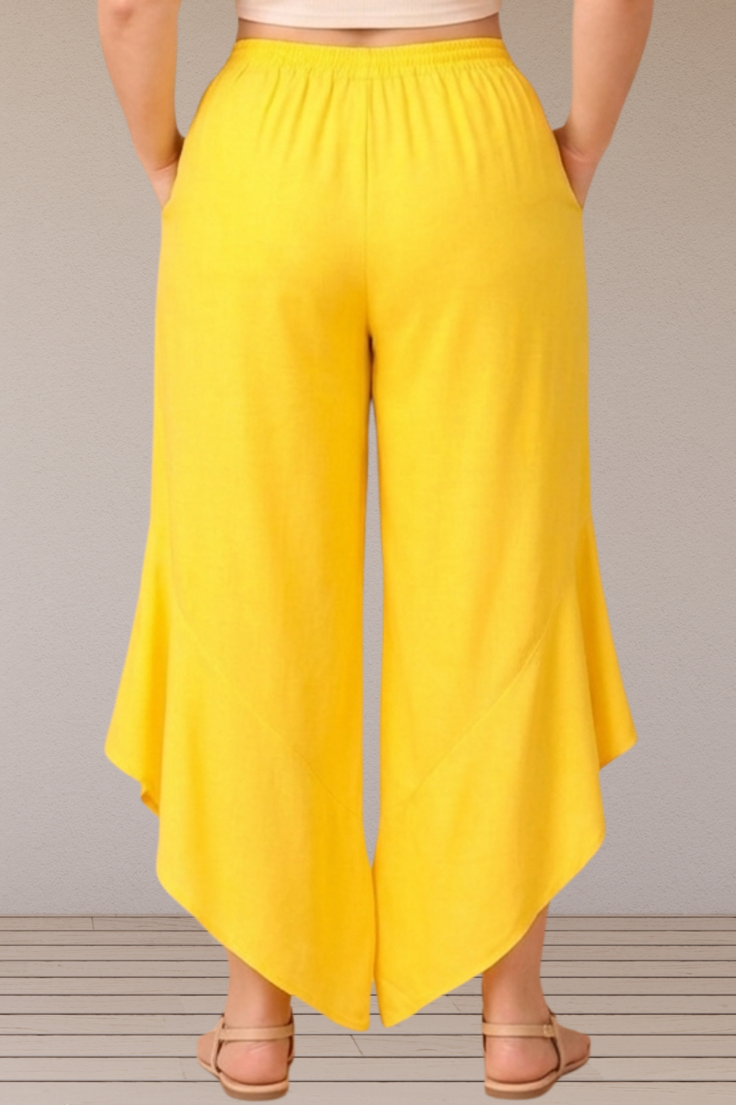 Leafy Yellow Rayon Palazzo